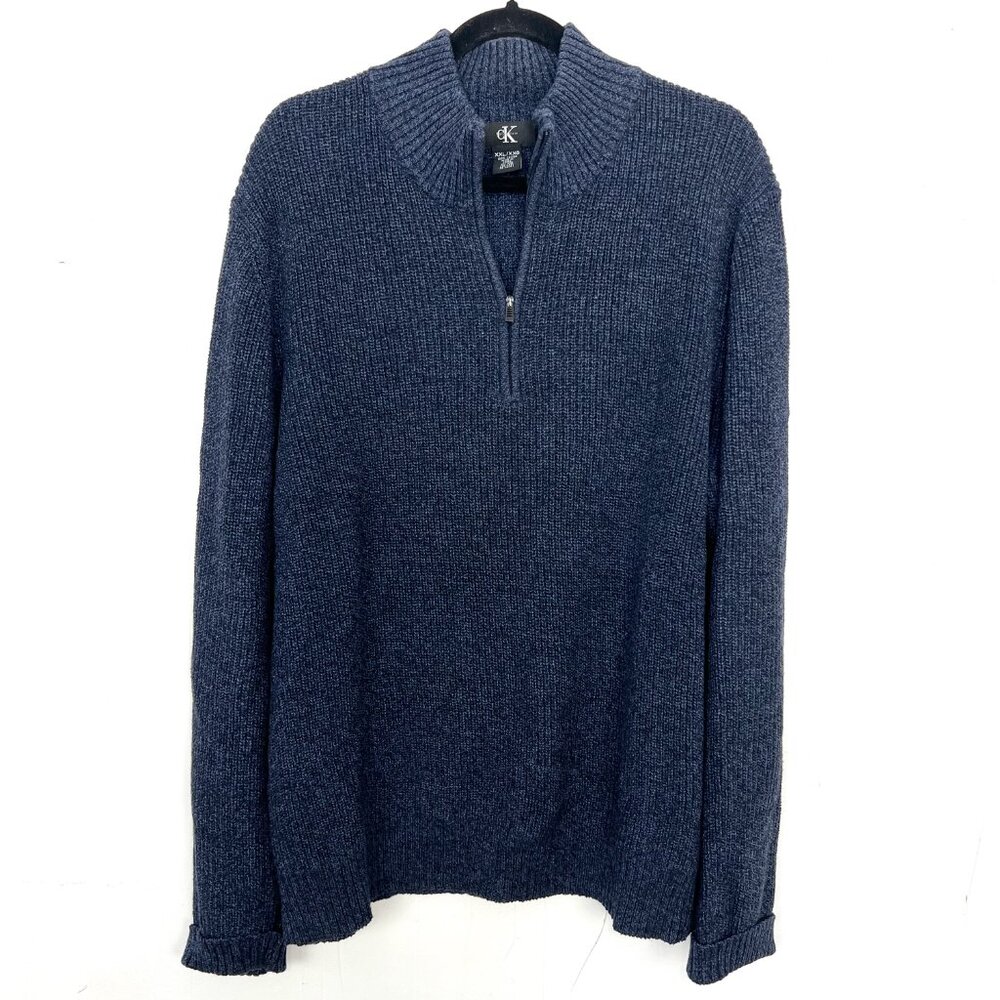 CK Quarter Zip Sweater Navy Blue Ribbed Knit‎ XXL Calvin Klein